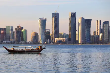 Dhow Returns To Doha Harbour At Sunset
