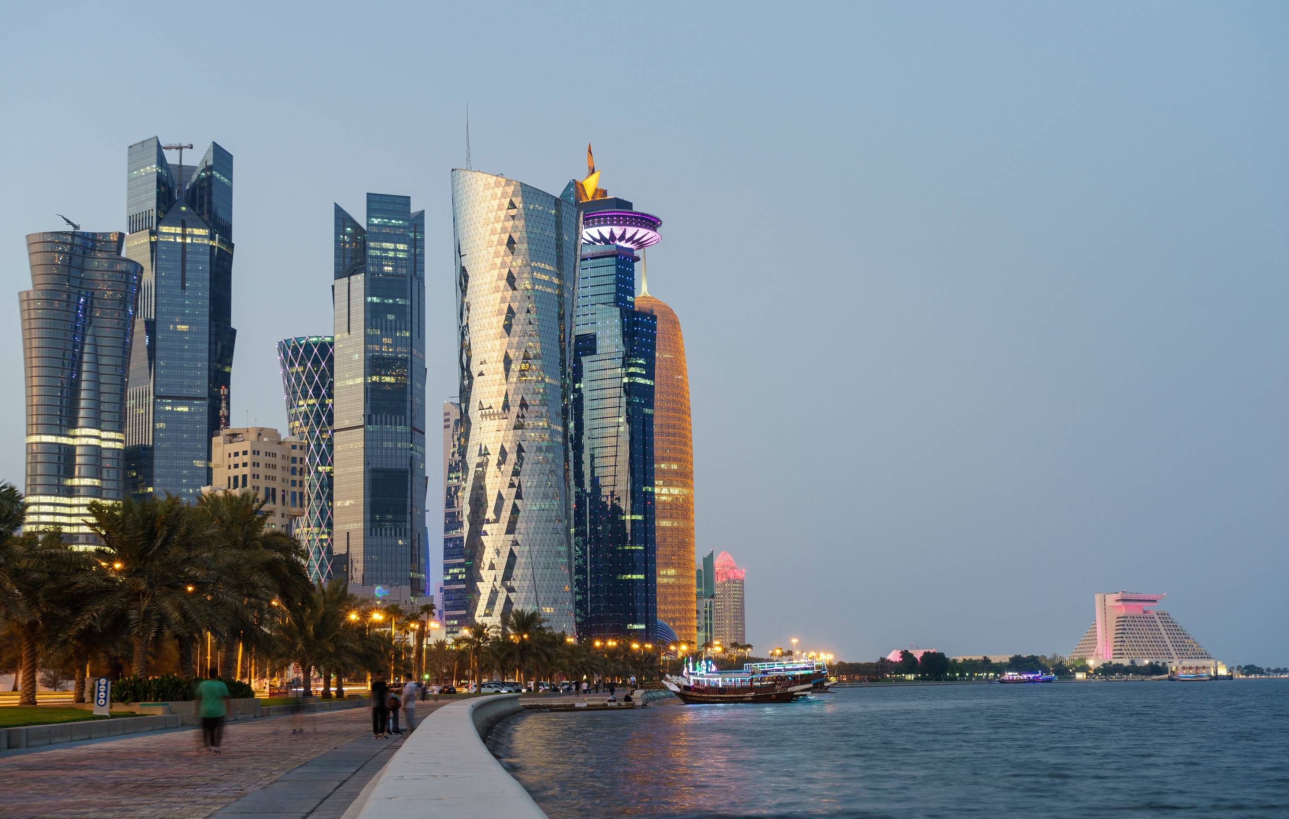 Doha skyline view at blue hour